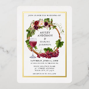 Watercolor Grape Vines Floral Wreath Wedding Gold