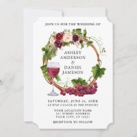 Watercolor Grape Vines Floral Wreath Wedding