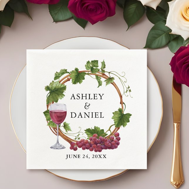 Watercolor Grape Vines Wood Wreath Wedding Napkin (Customize to change text size, style, color or to add more text.)
