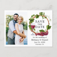 Watercolor Grape Vines Wreath Photo Save The Date