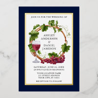 Watercolor Grape Vines Wreath Wedding Blue Gold