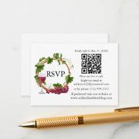 Watercolor Grape Vines Wreath Wedding RSVP QR