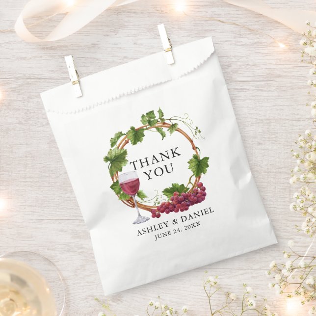 Watercolor Grape Vines Wreath Wedding Thank You Favour Bags (Clipped)