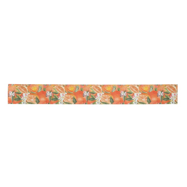 Watercolor grapefruit citrus modern tropical satin ribbon (Front)