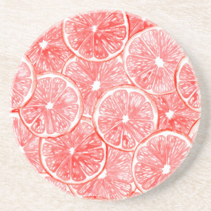 Watercolor grapefruit slices pattern coaster