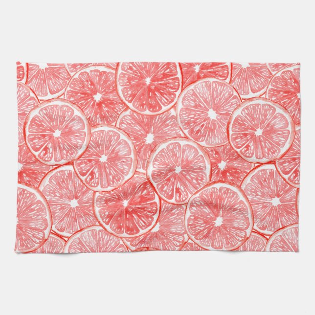 Watercolor grapefruit slices pattern tea towel (Horizontal)