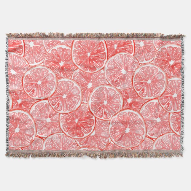 Watercolor grapefruit slices pattern throw blanket (Front)