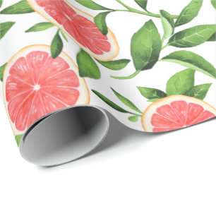 Watercolor Grapefruits and Greenery Pattern Wrapping Paper