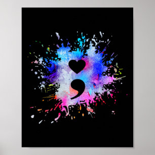 Watercolor Graphic Heart Semicolon Symbol Poster