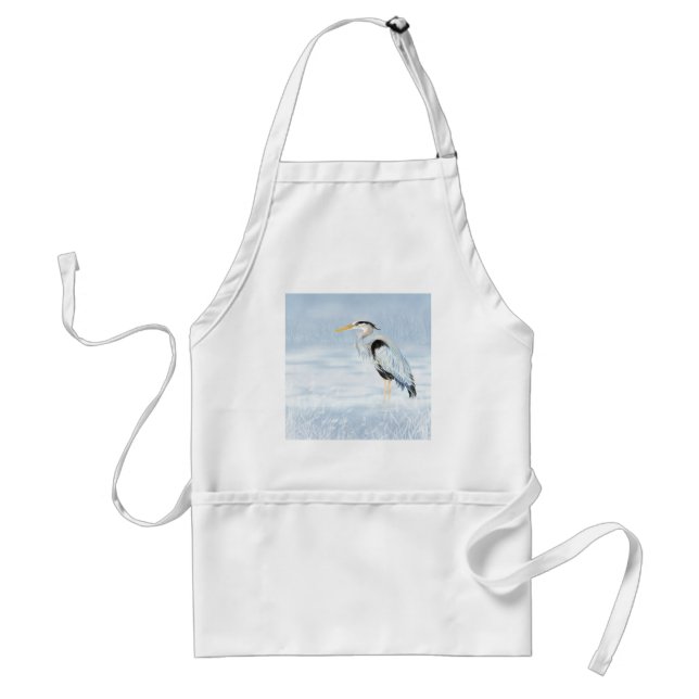 Watercolor Great Blue Heron Bird Standard Apron (Front)