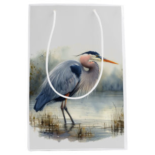 Watercolor Great Blue Heron Bird Wildlife Nature Medium Gift Bag