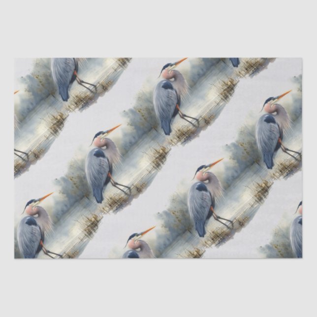 Watercolor Great Blue Heron Bird Wildlife Nature  Tissue Paper (Front)