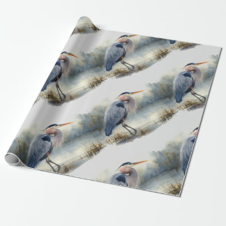 Watercolor Great Blue Heron Bird Wildlife Nature Wrapping Paper