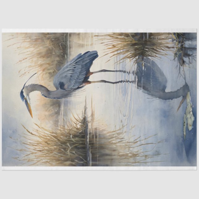 Watercolor Great Blue Heron Decoupage Tissue Paper (Front)