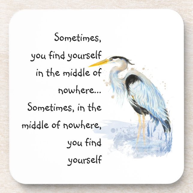 Watercolor Great Blue Heron Inspirational Quote Coaster (Front)