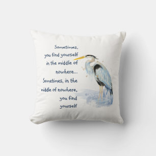 Watercolor Great Blue Heron Inspirational Quote Cushion