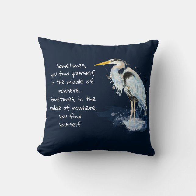 Watercolor Great Blue Heron Inspirational Quote Cushion (Front)