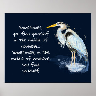 Watercolor Great Blue Heron Inspirational Quote Poster