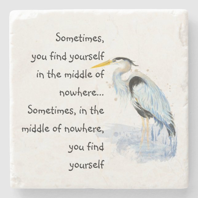 Watercolor Great Blue Heron Inspirational Quote Stone Coaster (Front)