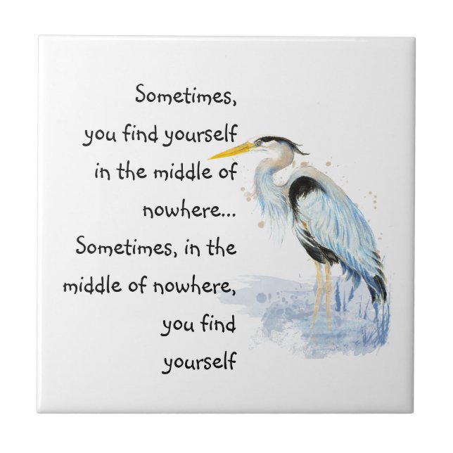 Watercolor Great Blue Heron Inspirational Quote Tile (Front)