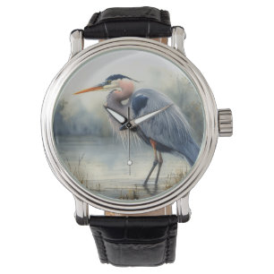 Watercolor Great Blue Heron Water Bird Wildlife Watch