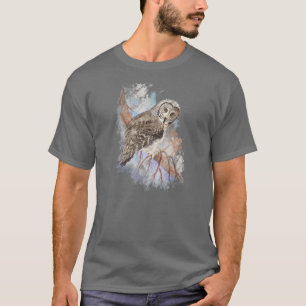 Watercolor Great Grey Owl Bird Nature Art T-Shirt