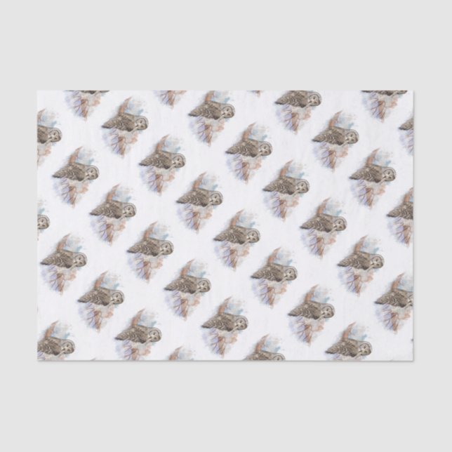 Watercolor Great Grey Owl Bird Nature Art Tissue Paper (Front)
