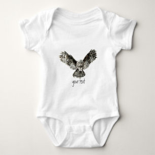 Watercolor Great Grey Owl, Nature Bird Baby Bodysuit