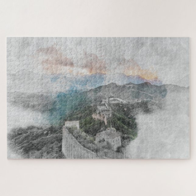 Watercolor Great Wall of China Puzzle – Chinese (Horizontal)
