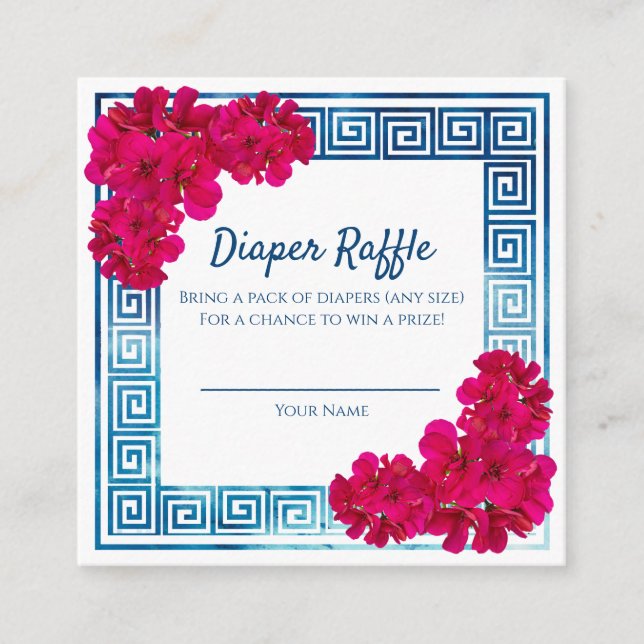 Watercolor Grecian Elegance Pink Baby Shower Game Enclosure Card (Front)