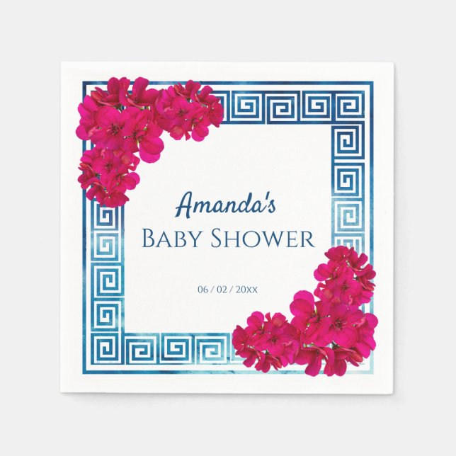 Watercolor Grecian Elegance + Pink Baby Shower Napkin (Front)