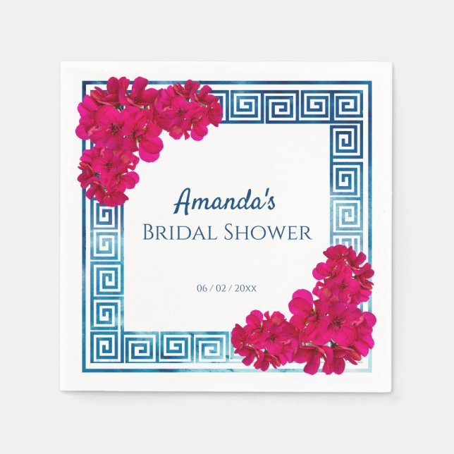 Watercolor Grecian Elegance + Pink Bridal Shower Napkin (Front)