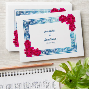 Watercolor Grecian Elegance + Pink Flowers Envelope