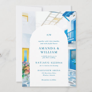 Watercolor Greece Architecture Wedding Invitation