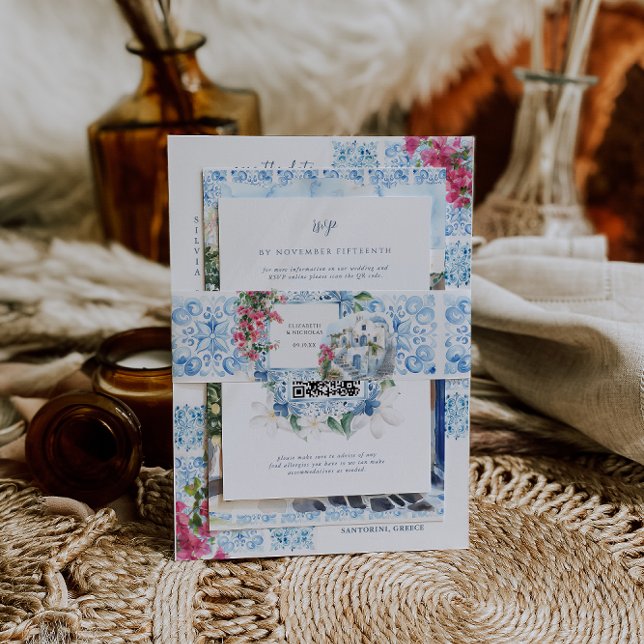 Watercolor Greece | Wedding Monogram Invitation Belly Band (Creator Uploaded)