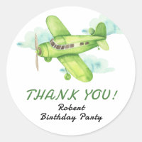 Watercolor Green Aeroplane Birthday thank you