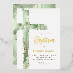 watercolor green agate cross Baptism