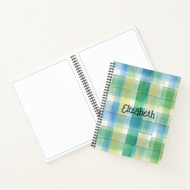 Watercolor Green and Blue Plaid Notebook (Inside)