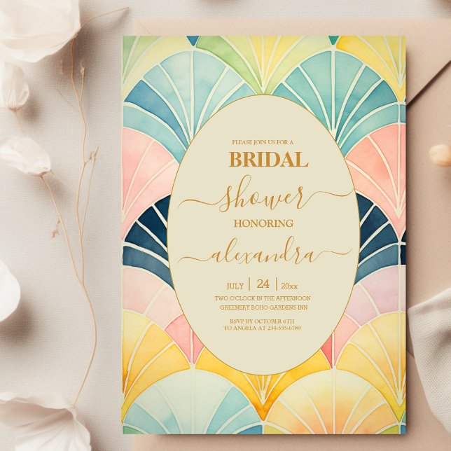 Watercolor Green and Gold Art Deco Bridal Shower  Invitation (Creator Uploaded)