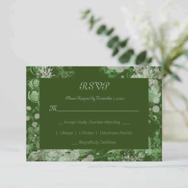 Watercolor Green and Pink Botanical RSVP Card (Standing Front)