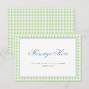 Watercolor Green and White Gingham Wedding Enclosure Card