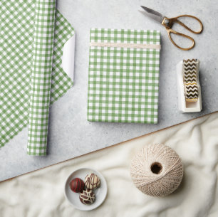 Watercolor Green and White Gingham Wrapping Paper