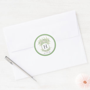 Watercolor Green and White Hydrangea Crest Classic Round Sticker