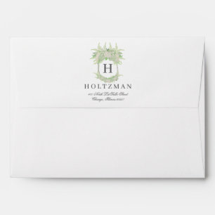Watercolor Green and White Hydrangea Crest Envelope