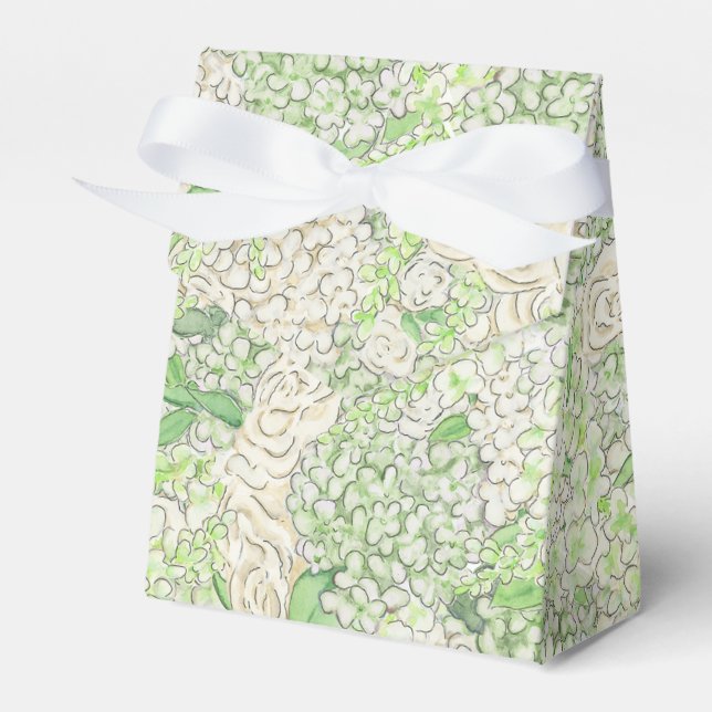 Watercolor Green and White Hydrangea Crest Favour Box (Front Side)