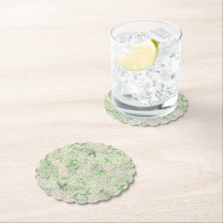 Watercolor Green and White Hydrangea Crest Paper Coaster
