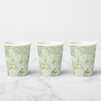 Watercolor Green and White Hydrangea Crest Paper Cups