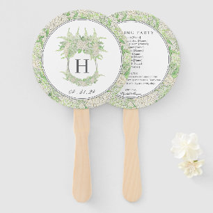 Watercolor Green and White Hydrangea Crest Wedding Hand Fan