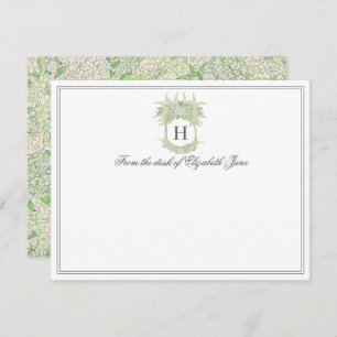 Watercolor Green and White Hydrangea Crest Wedding Thank You Card