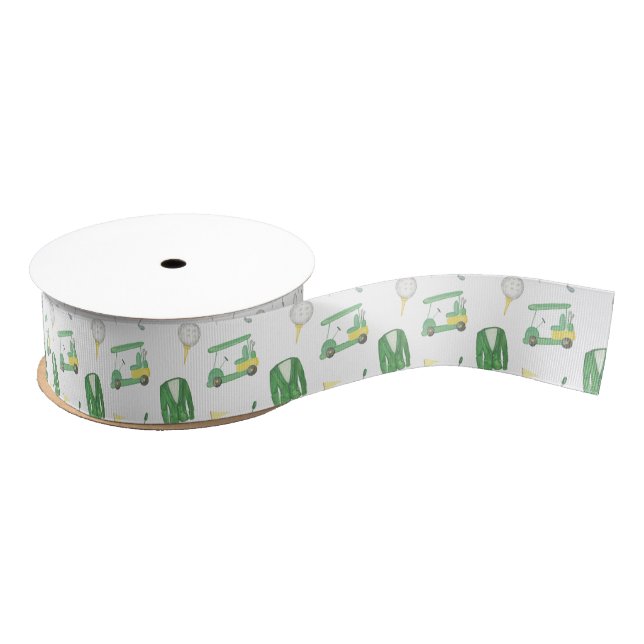 Watercolor Green and Yellow Golf Tournament  Grosgrain Ribbon (Spool)
